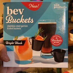 NEW! "Bright Black" Stainless Steel Garnish/Shot Buckets—4 buckets included